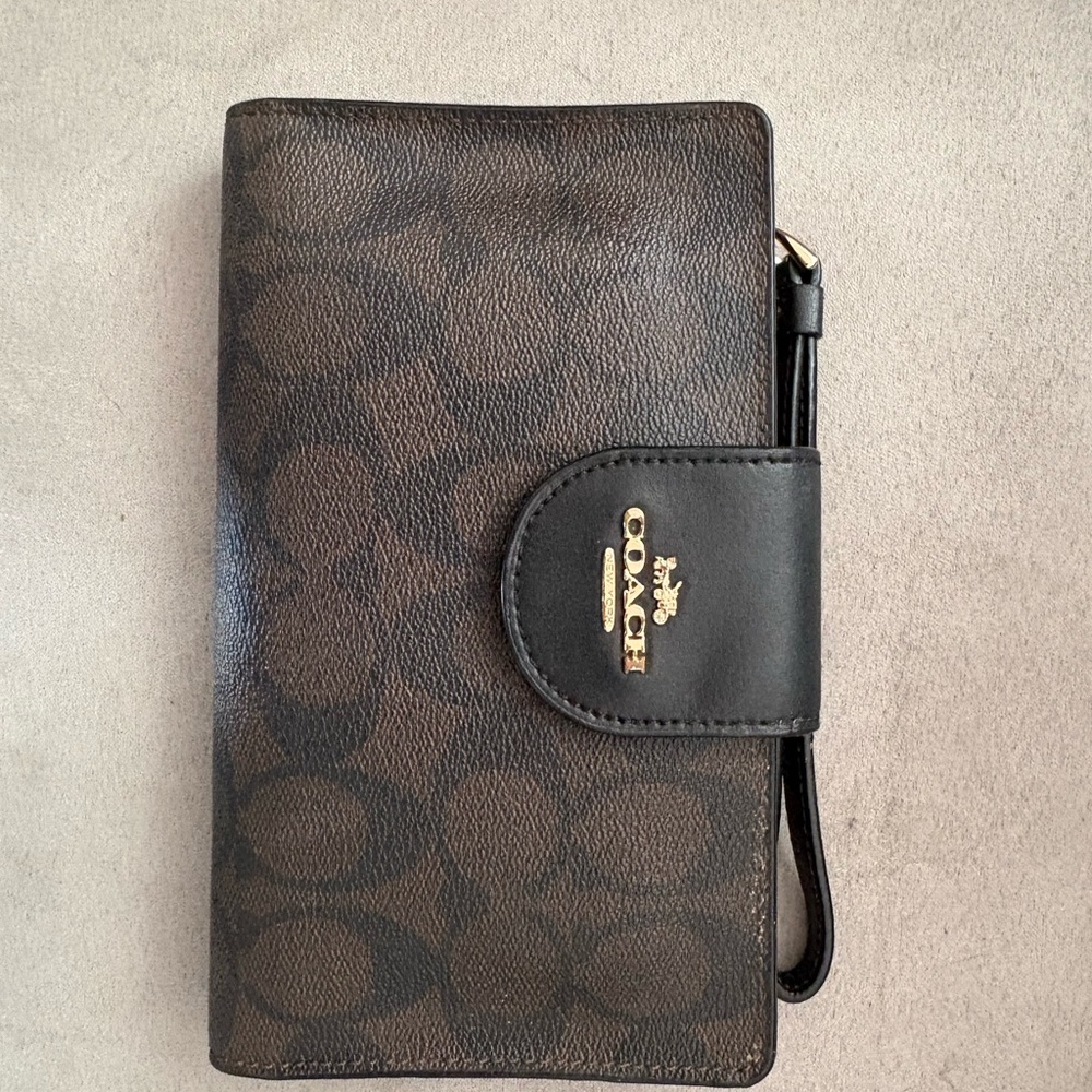 Coach Brown and Black Signature Canvas Wristlet Wallet